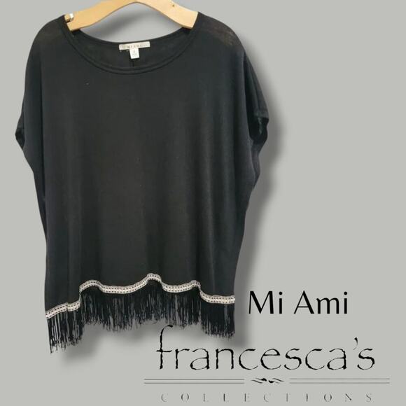 Francesca's Collection Mi Ami women's black fringe poncho blouse - small - Picture 8 of 8